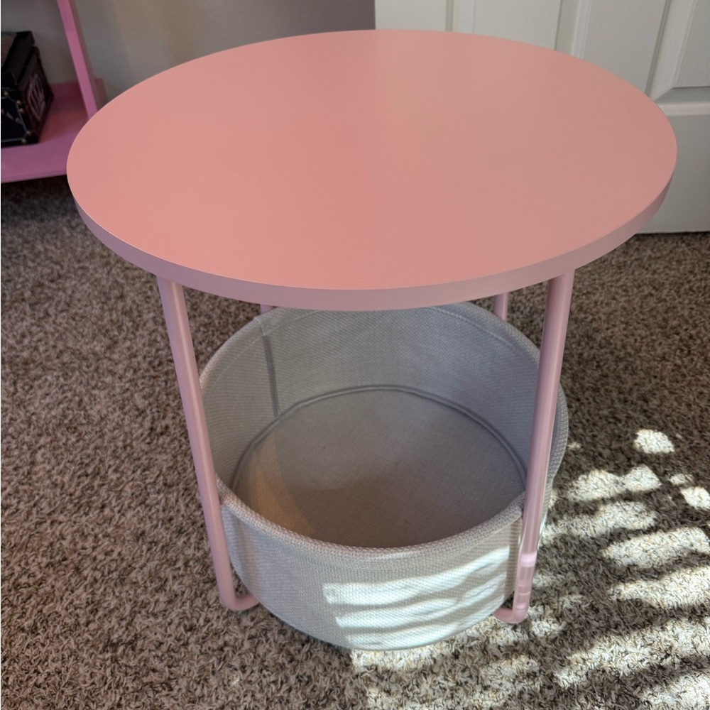 Pink Accent Table with Storage Basket